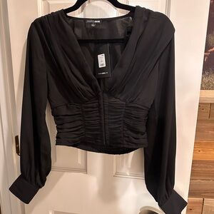 Fashion Nova Black Ruched Long Sleeve Blouse